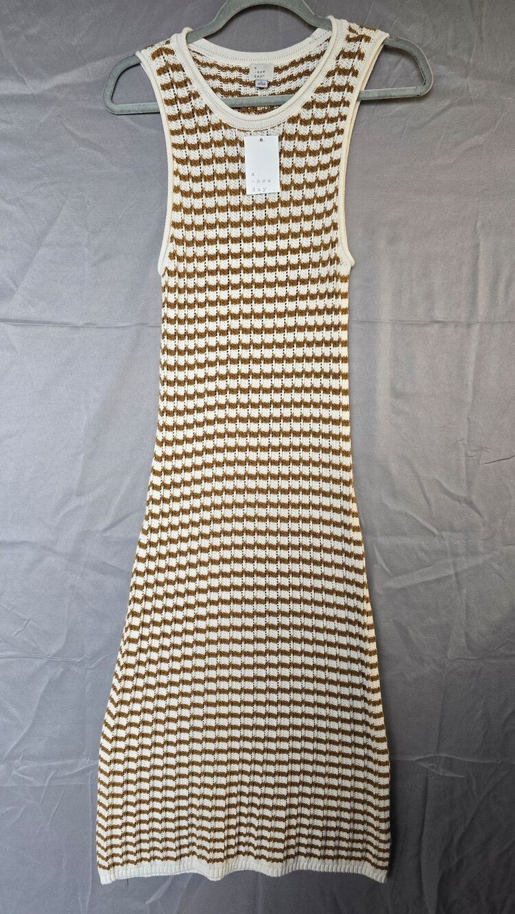 A New Day Dress Womens M Brown Stripe Knit Tank Sweater Midi Casual Summer